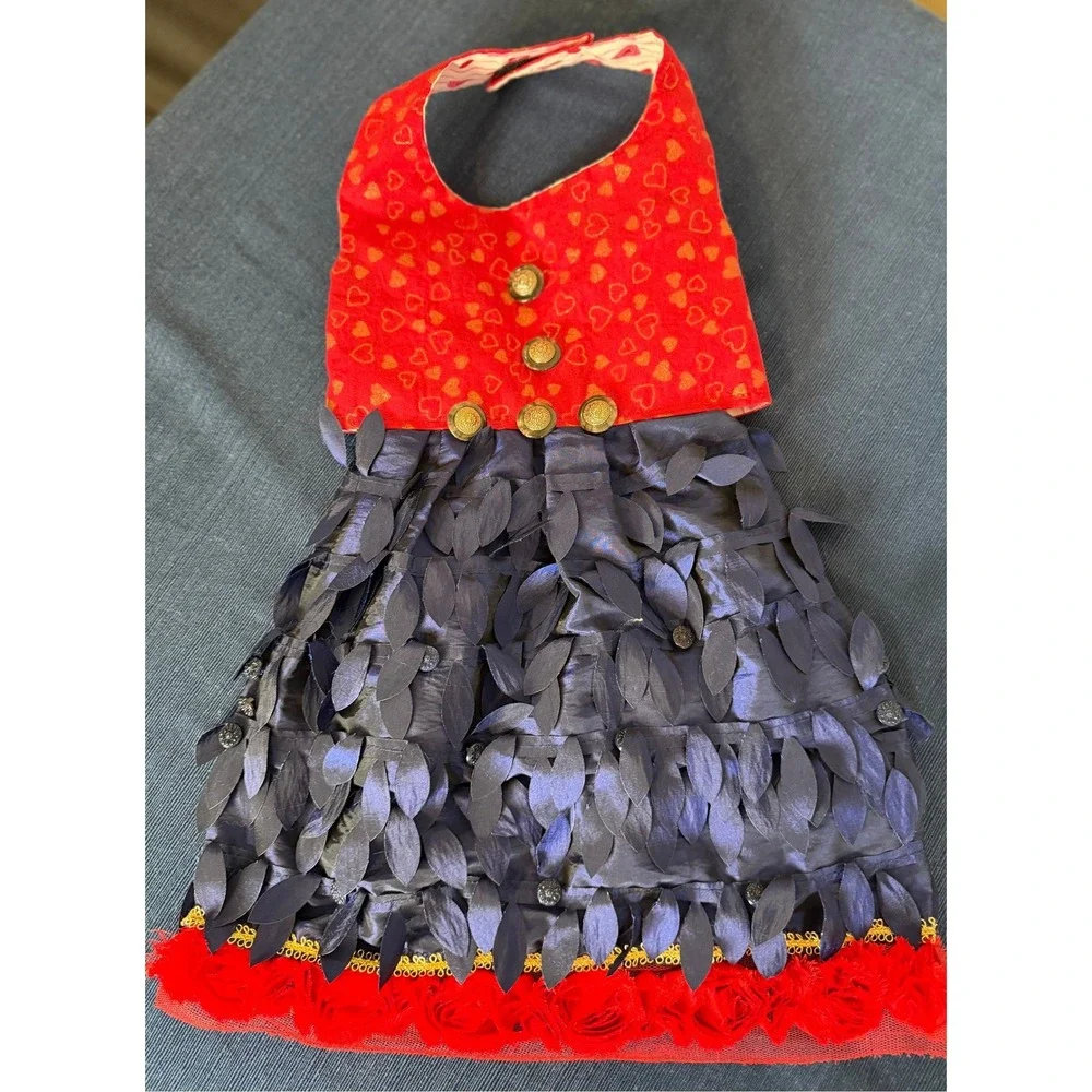 Dog Dress Small Red Navy Heart Print‎ Rosette Handmade Formal Miss Zoey's Closet